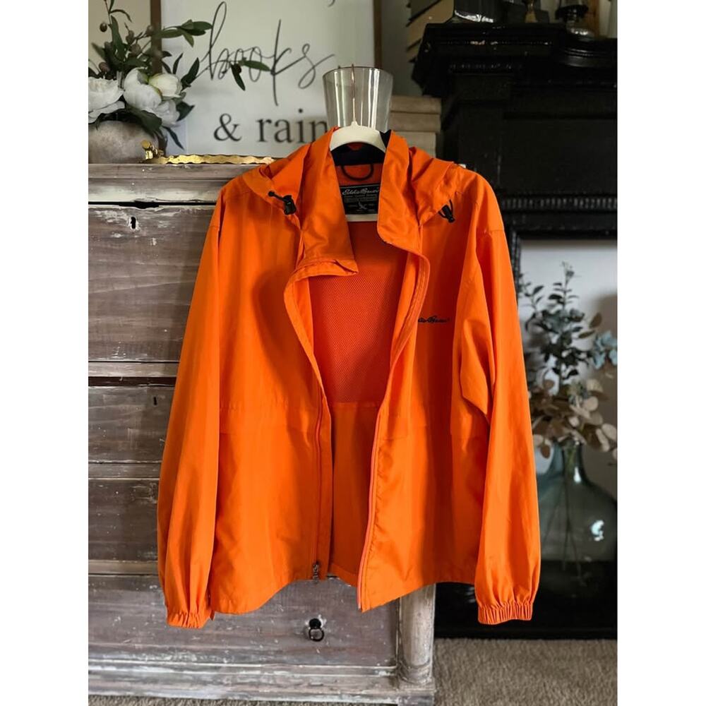 Vintage 90s Y2K Eddie Bauer Windbreaker Jacket Orange Medium Gorp Granola Coat - Picture 2 of 12